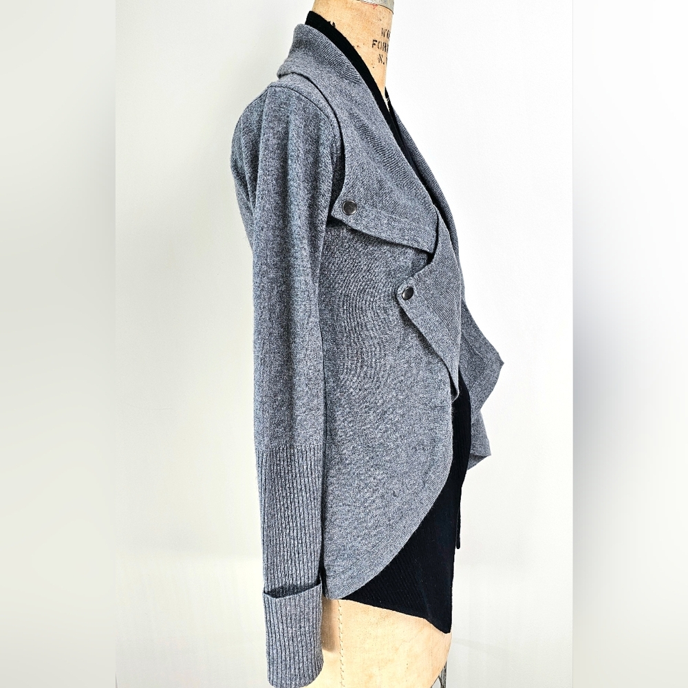 Jamison Cashmere Wool Blend Asymmetrical Moto Cardigan Grey XS - Picture 2 of 14